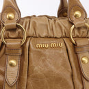 Miu Miu Vitellolux Hand Bag Leather 2way Beige Gold Auth bs36678V-19
