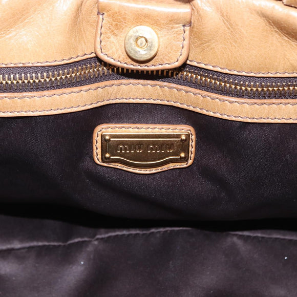 Miu Miu Vitellolux Hand Bag Leather 2way Beige Gold Auth bs36678V