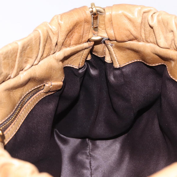 Miu Miu Vitellolux Hand Bag Leather 2way Beige Gold Auth bs36678V