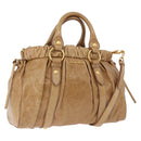 Miu Miu Vitellolux Hand Bag Leather 2way Beige Gold Auth bs36678V-1