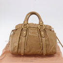 Miu Miu Vitellolux Hand Bag Leather 2way Beige Gold Auth bs36678V-12