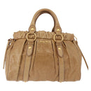 Miu Miu Vitellolux Hand Bag Leather 2way Beige Gold Auth bs36678V-13