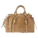 Miu Miu Vitellolux Hand Bag Leather 2way Beige Gold Auth bs36678V-2