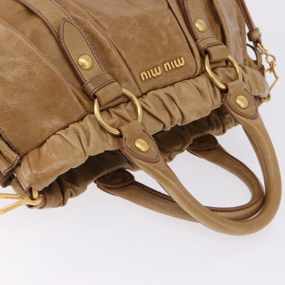 Miu Miu Vitellolux Hand Bag Leather 2way Beige Gold Auth bs36678V