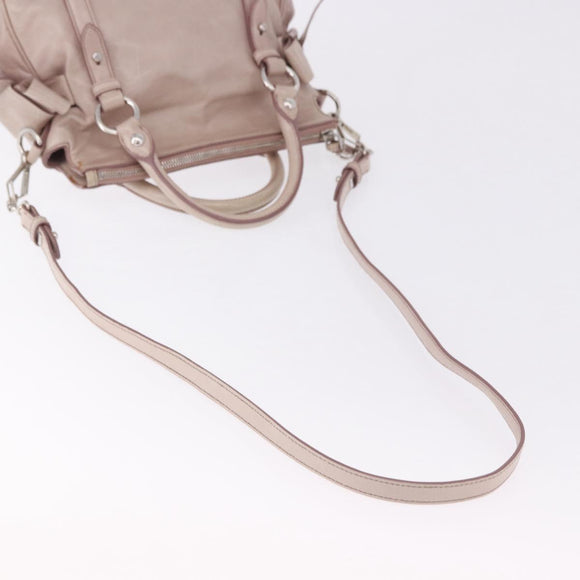 Miu Miu Side Ribbon Hand Bag Leather 2way Pink Silver Auth bs36679V