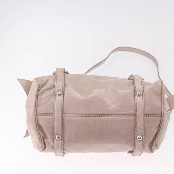 Miu Miu Side Ribbon Hand Bag Leather 2way Pink Silver Auth bs36679V