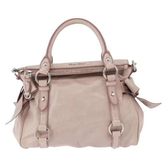 Miu Miu Side Ribbon Hand Bag Leather 2way Pink Silver Auth bs36679V