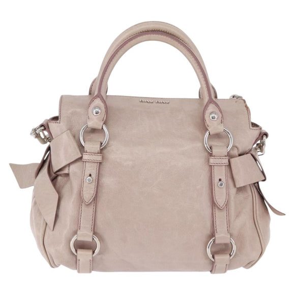Miu Miu Side Ribbon Hand Bag Leather 2way Pink Silver Auth bs36679V