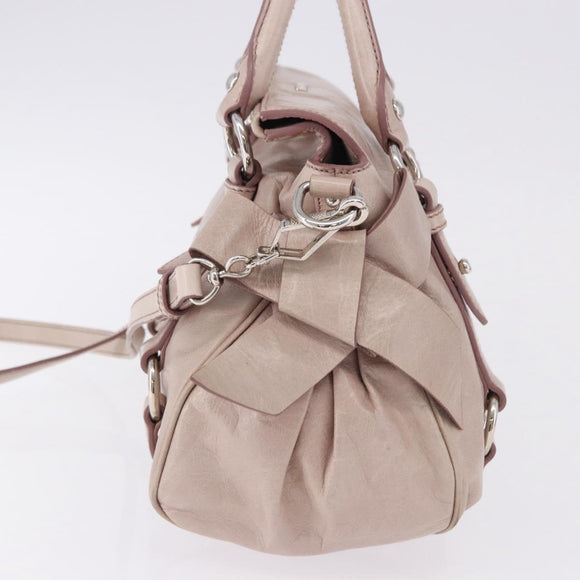Miu Miu Side Ribbon Hand Bag Leather 2way Pink Silver Auth bs36679V