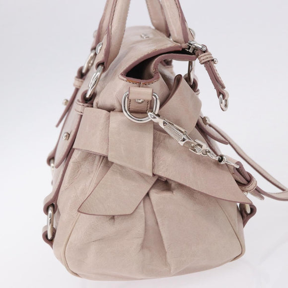 Miu Miu Side Ribbon Hand Bag Leather 2way Pink Silver Auth bs36679V