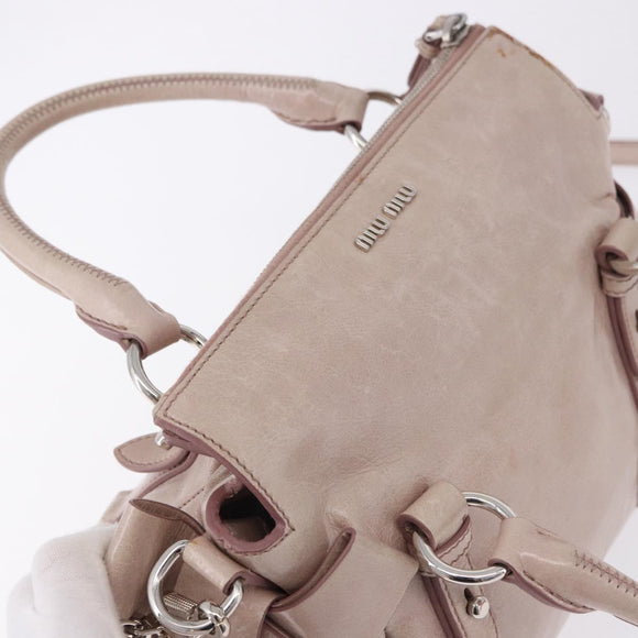 Miu Miu Side Ribbon Hand Bag Leather 2way Pink Silver Auth bs36679V