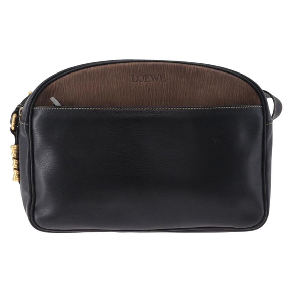 LOEWE Shoulder Bag Leather Black Gold Auth bs36681