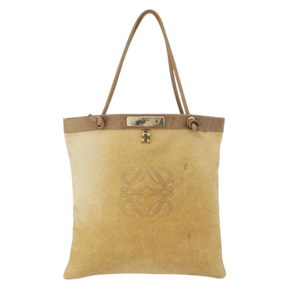 LOEWE Anagram Shoulder Bag Leather Beige Gold Auth bs36682