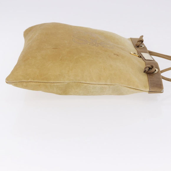 LOEWE Anagram Shoulder Bag Leather Beige Gold Auth bs36682