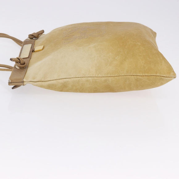 LOEWE Anagram Shoulder Bag Leather Beige Gold Auth bs36682