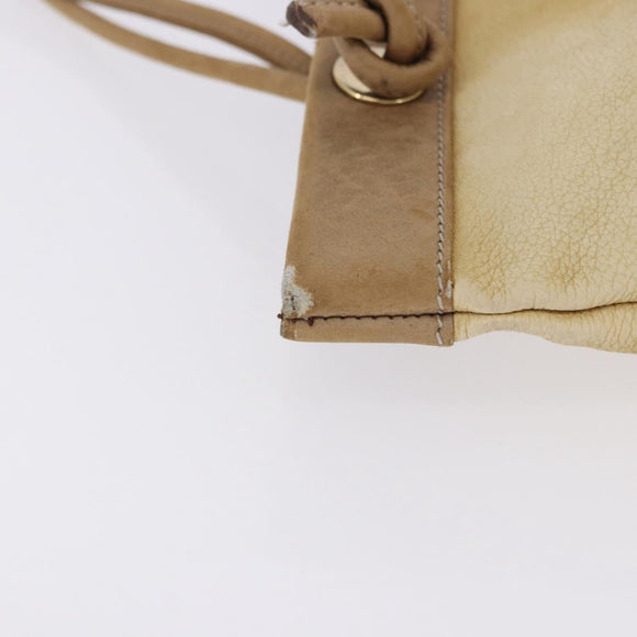 LOEWE Anagram Shoulder Bag Leather Beige Gold Auth bs36682