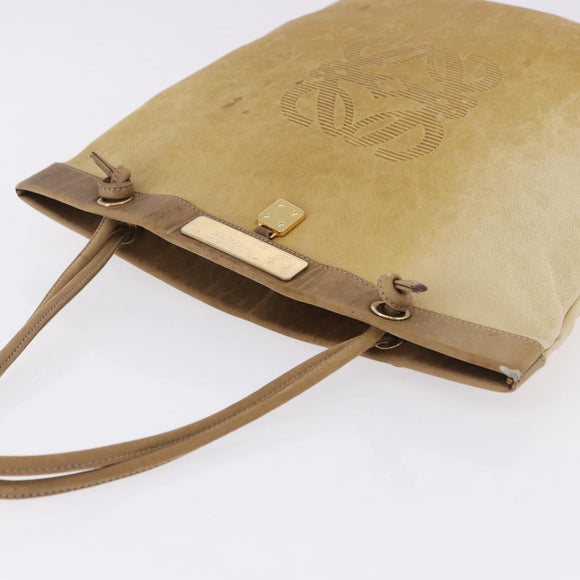 LOEWE Anagram Shoulder Bag Leather Beige Gold Auth bs36682