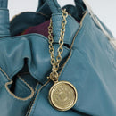 LOEWE Nappa Aire Anagram Hand Bag Leather Blue Gold Auth bs36683-18