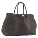 HERMES Garden Party PM Hand Bag Leather Amazonia Brown Silver Auth bs36685-1