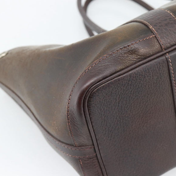 HERMES Garden Party PM Hand Bag Leather Amazonia Brown Silver Auth bs36685