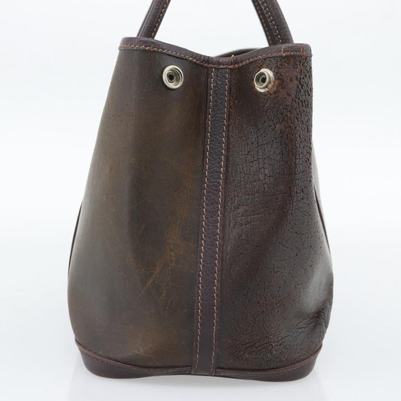 HERMES Garden Party PM Hand Bag Leather Amazonia Brown Silver Auth bs36685
