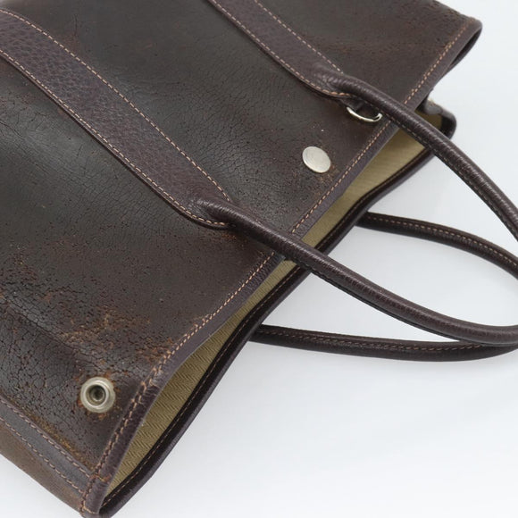 HERMES Garden Party PM Hand Bag Leather Amazonia Brown Silver Auth bs36685