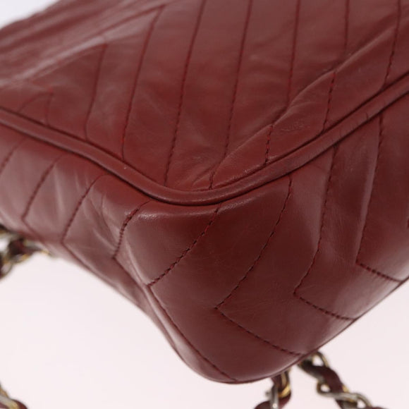 CHANEL Chain Shoulder Bag Lamb Skin Red Gold CC Auth bs36686