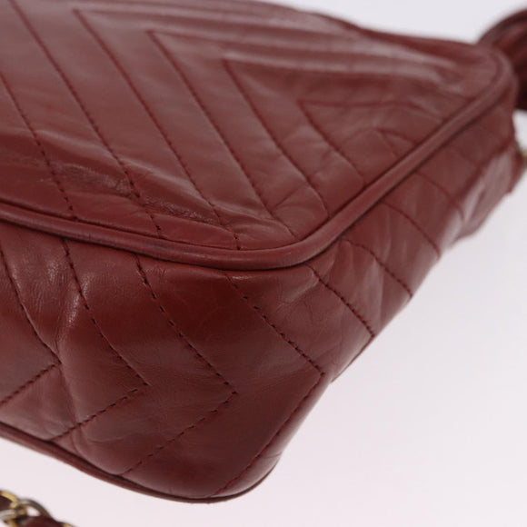 CHANEL Chain Shoulder Bag Lamb Skin Red Gold CC Auth bs36686
