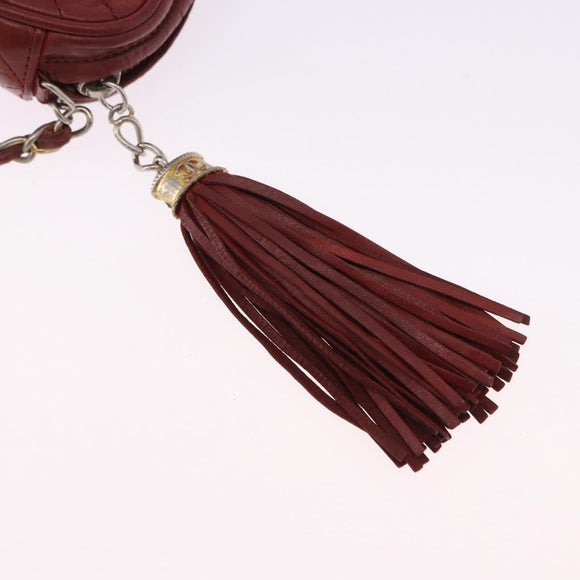 CHANEL Chain Shoulder Bag Lamb Skin Red Gold CC Auth bs36686