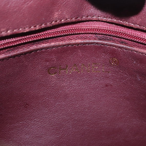 CHANEL Chain Shoulder Bag Lamb Skin Red Gold CC Auth bs36686