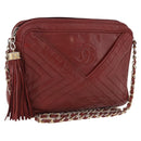 CHANEL Chain Shoulder Bag Lamb Skin Red Gold CC Auth bs36686-1