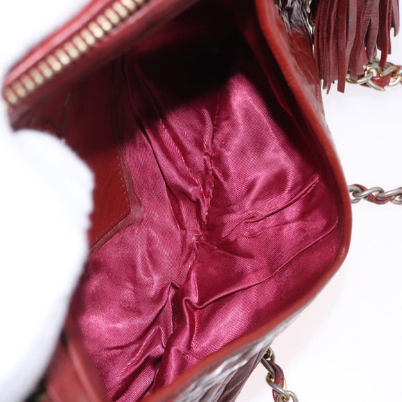 CHANEL Chain Shoulder Bag Lamb Skin Red Gold CC Auth bs36686