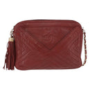 CHANEL Chain Shoulder Bag Lamb Skin Red Gold CC Auth bs36686-13