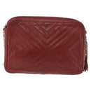 CHANEL Chain Shoulder Bag Lamb Skin Red Gold CC Auth bs36686-2