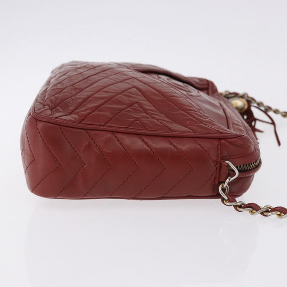 CHANEL Chain Shoulder Bag Lamb Skin Red Gold CC Auth bs36686