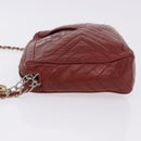 CHANEL Chain Shoulder Bag Lamb Skin Red Gold CC Auth bs36686-4