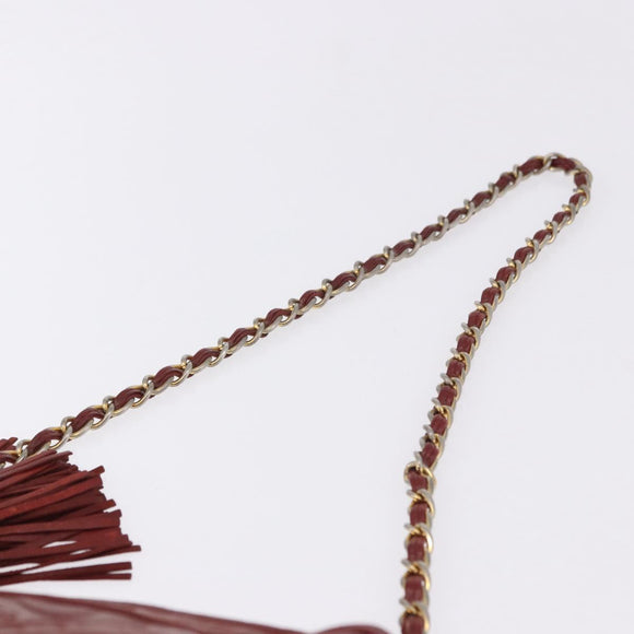 CHANEL Chain Shoulder Bag Lamb Skin Red Gold CC Auth bs36686