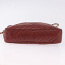 CHANEL Chain Shoulder Bag Lamb Skin Red Gold CC Auth bs36686-5