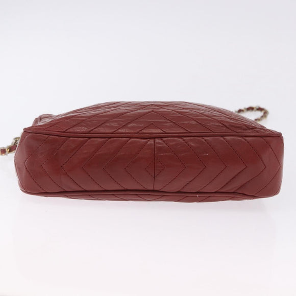 CHANEL Chain Shoulder Bag Lamb Skin Red Gold CC Auth bs36686