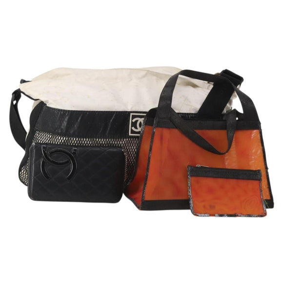 CHANEL Wallet Leather nylon 3 Set Black White Red CC Auth bs36690