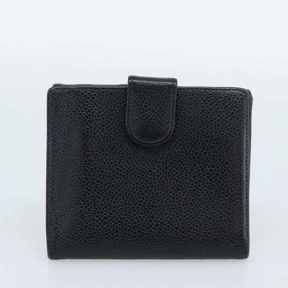 CHANEL Wallet Caviar Skin 2 Set Black CC Auth bs36692
