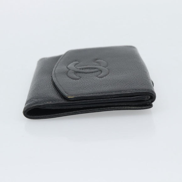 CHANEL Wallet Caviar Skin 2 Set Black CC Auth bs36692