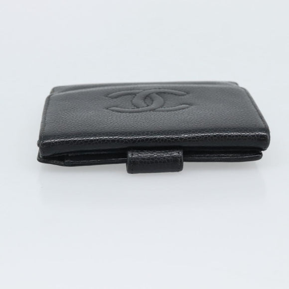 CHANEL Wallet Caviar Skin 2 Set Black CC Auth bs36692