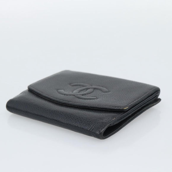 CHANEL Wallet Caviar Skin 2 Set Black CC Auth bs36692