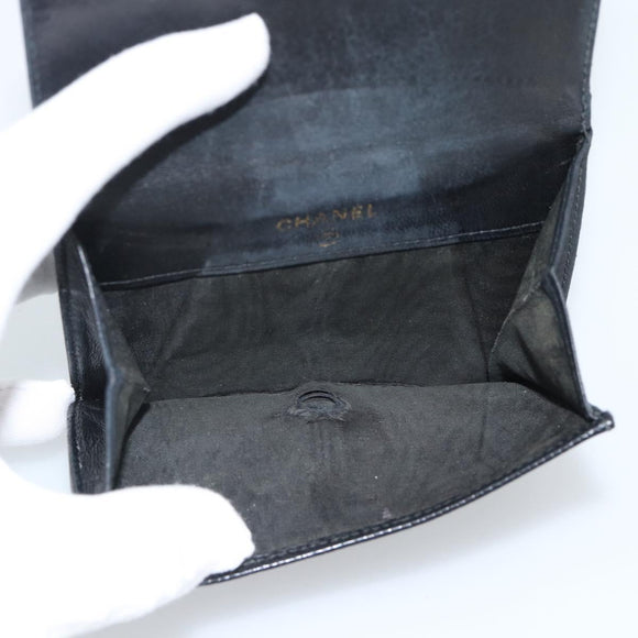 CHANEL Wallet Caviar Skin 2 Set Black CC Auth bs36692