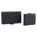 CHANEL Wallet Caviar Skin 2 Set Black CC Auth bs36692-1