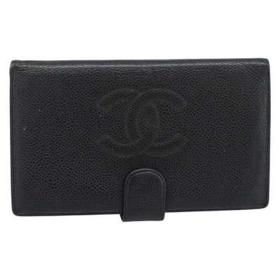 CHANEL Wallet Caviar Skin 2 Set Black CC Auth bs36692 - 0