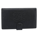 CHANEL Wallet Caviar Skin 2 Set Black CC Auth bs36692-2