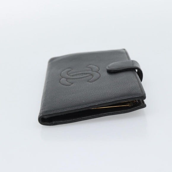 CHANEL Wallet Caviar Skin 2 Set Black CC Auth bs36692
