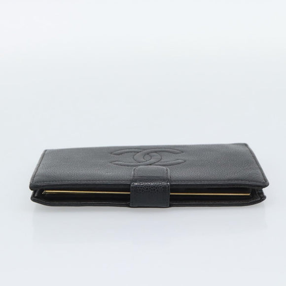 CHANEL Wallet Caviar Skin 2 Set Black CC Auth bs36692